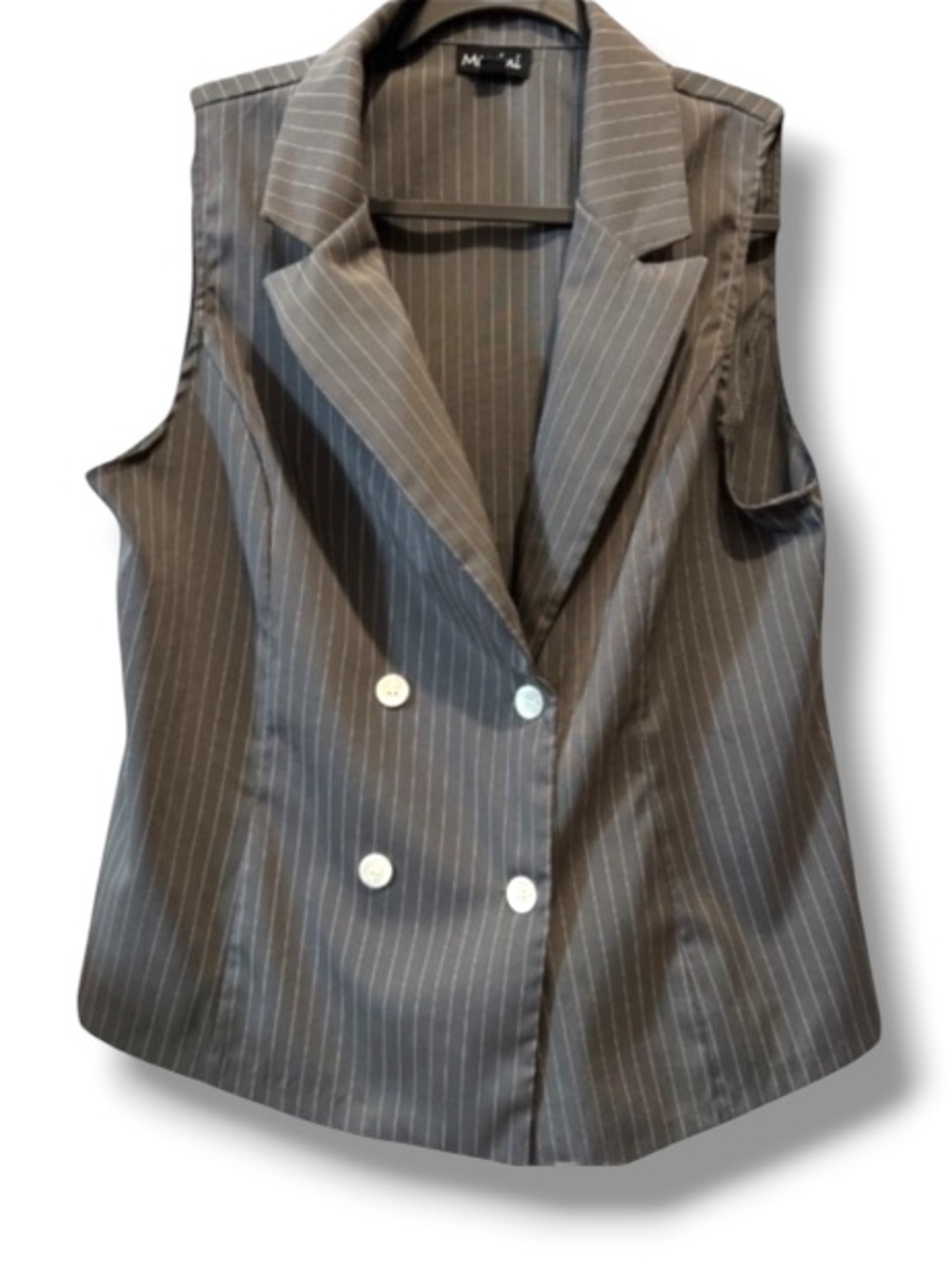 Messini Women’s Grey White Striped Business Collared Vest Office Wear